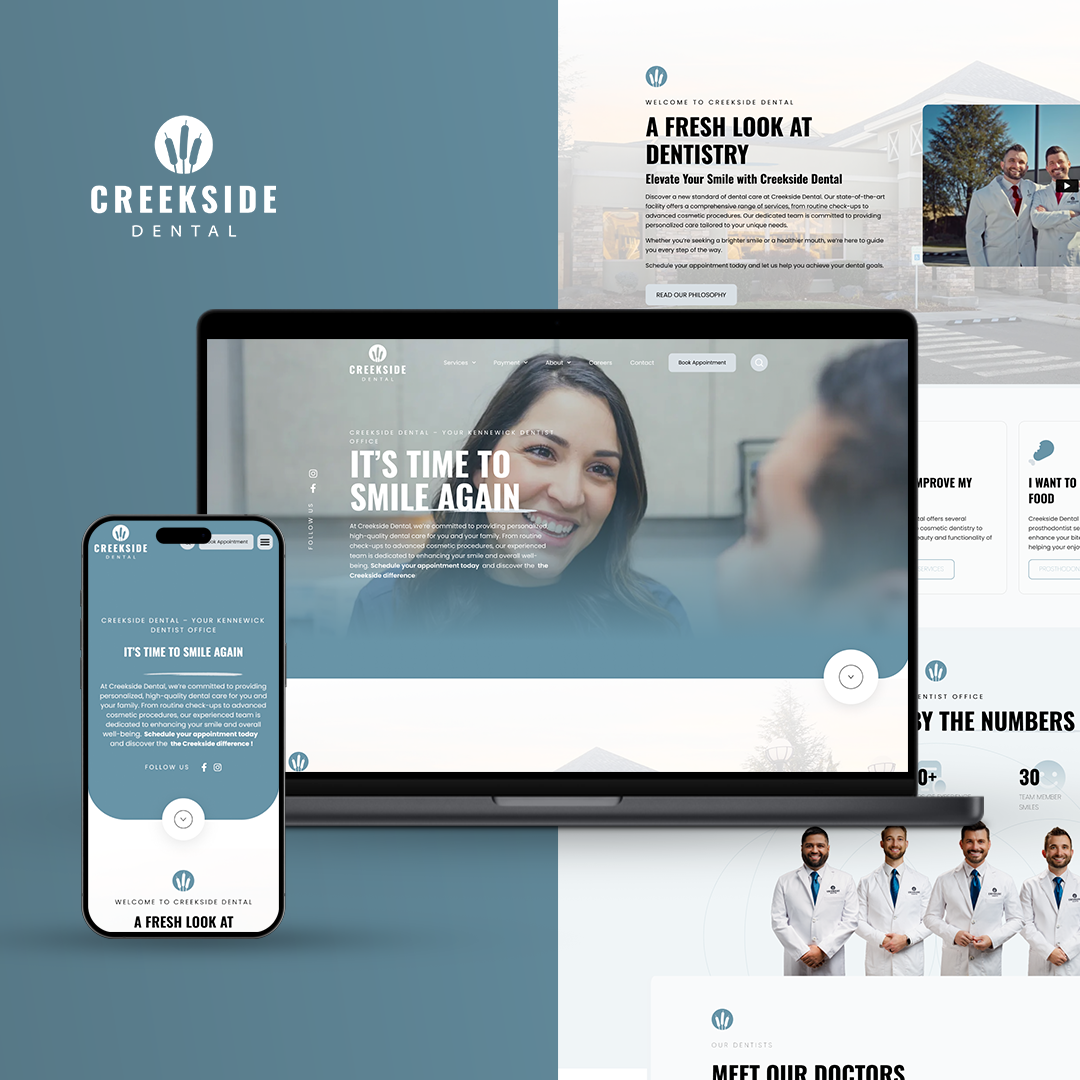 Creekside Dental website shown on laptop and mobile