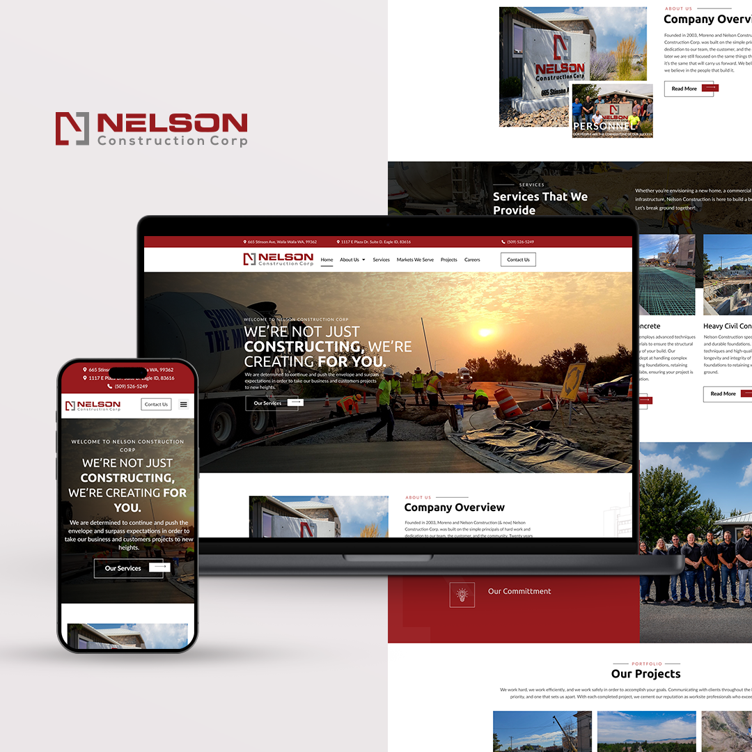 Nelson Construction Corp website shown on laptop and mobile