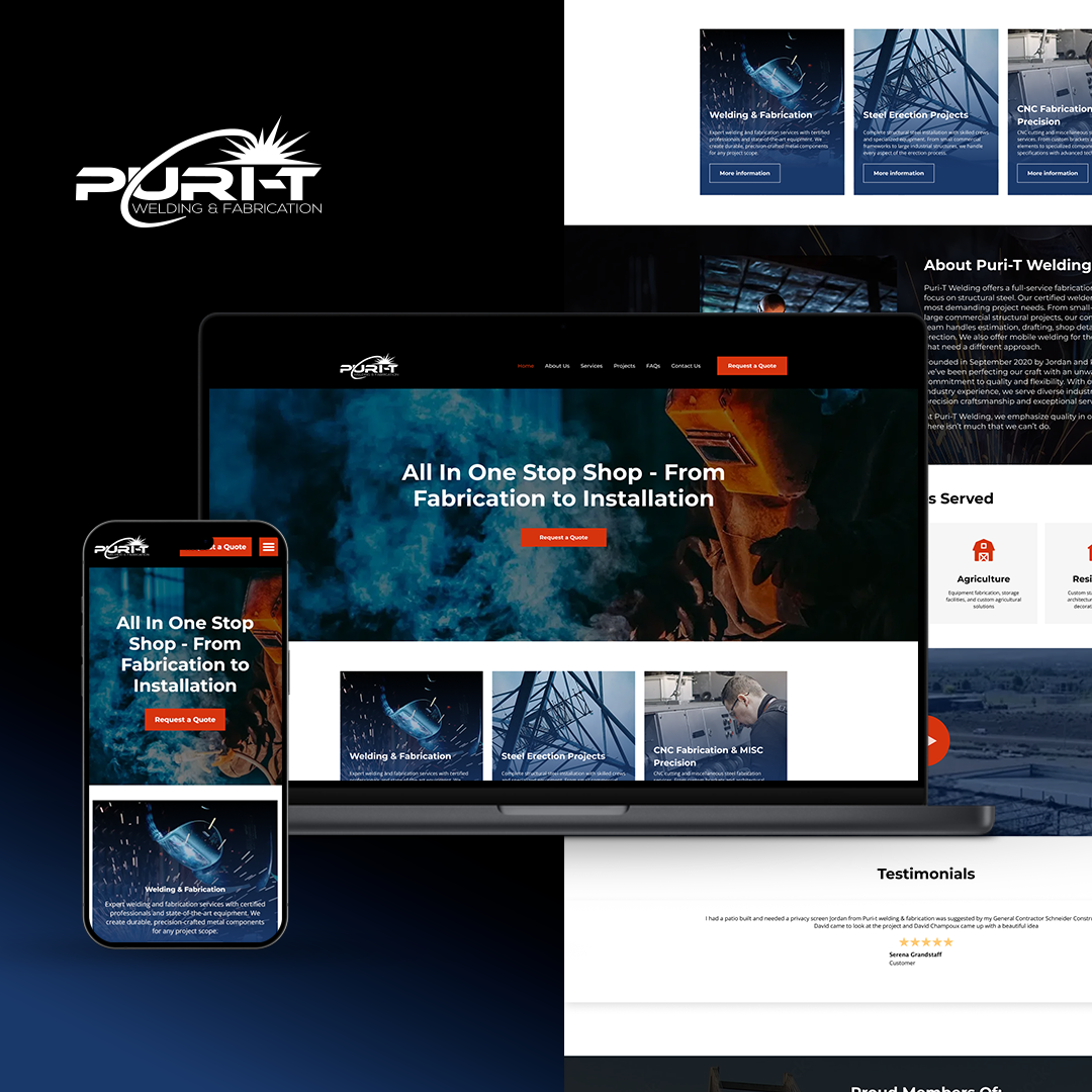 Puri-T Welding website shown on laptop and mobile